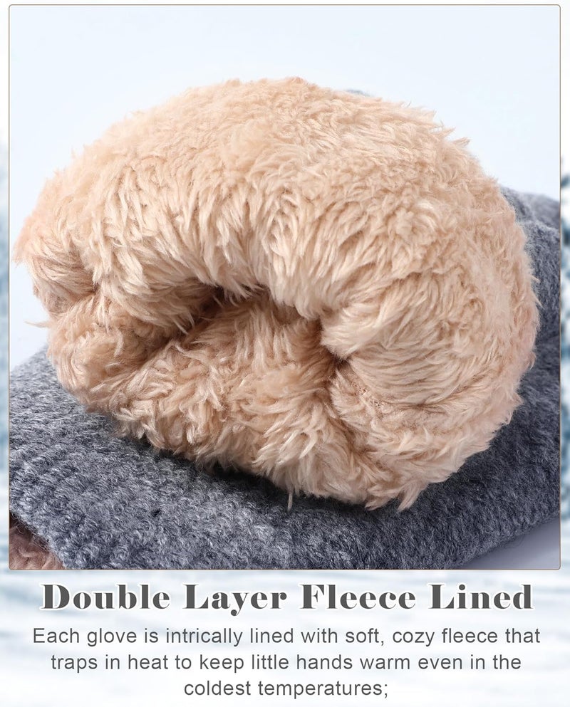 Chuarry 2 Pairs Kids Fleece Lined Gloves Winter Thick Warm Thermal Cable Knit Gloves for 6-10 Years Boys Girls - Image 2